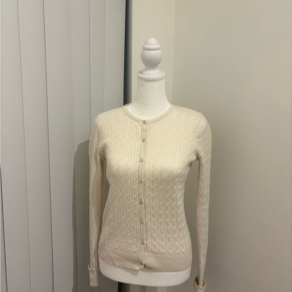 Talbots Cream Cable Knit Cardigan - Picture 2 of 5